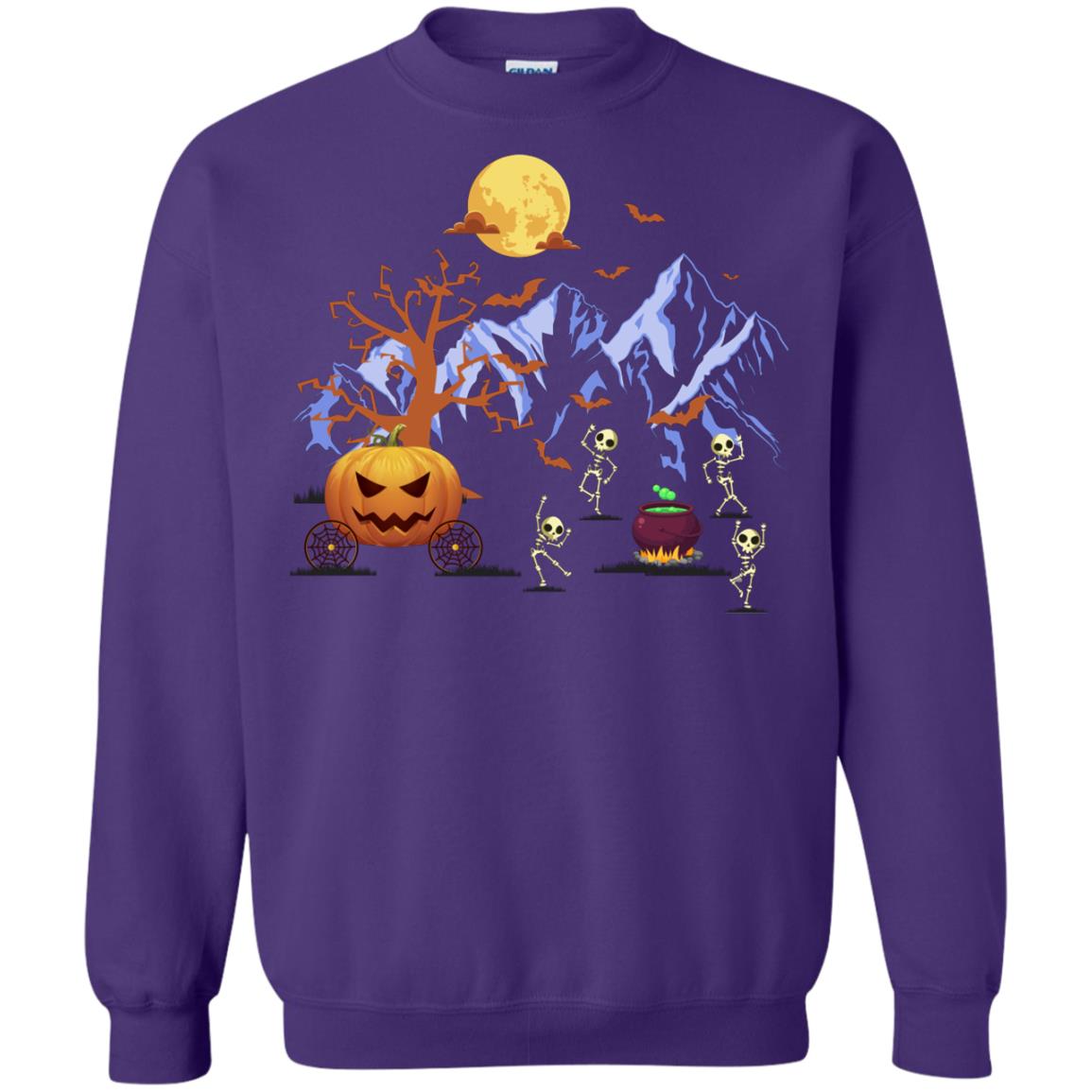 Dancing Skeleton With Pumpkin Funny Halloween Gift Shirt Purple