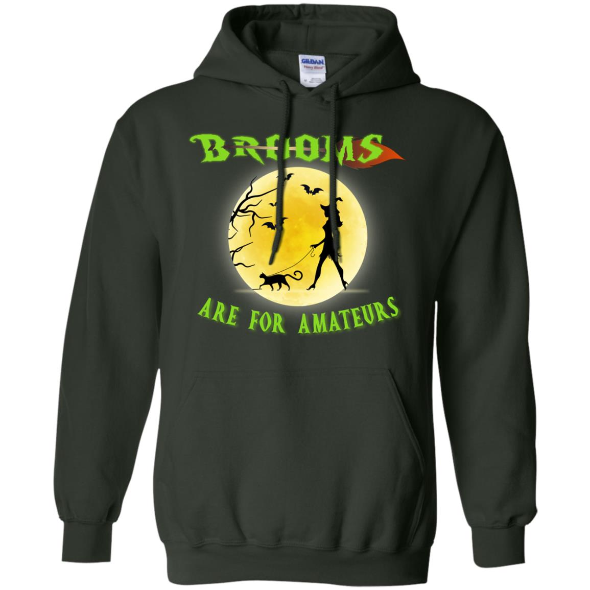 Brooms Are For Amateurs Witches Walk With Cat Funny Halloween Shirt Forest Green