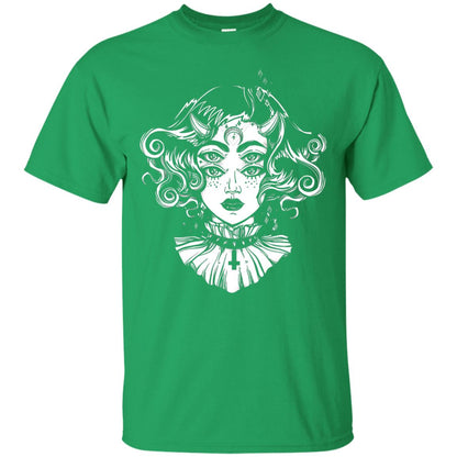 Horned Devil Girl Tshirt Satanic Halloween Glitch Goth Irish Green