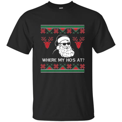 Christmas T-shirt Santa Claus Where My Hos At T-shirt Black