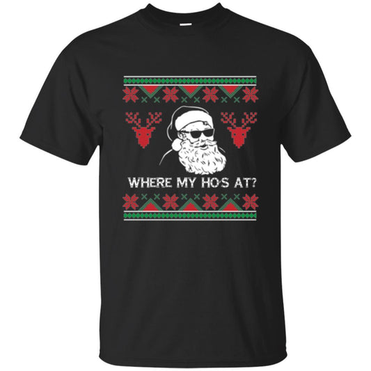 Christmas T-shirt Santa Claus Where My Hos At T-shirt Black