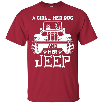 Dog Lover T-shirt A Girl Her Dog And Her Jeep Cardinal
