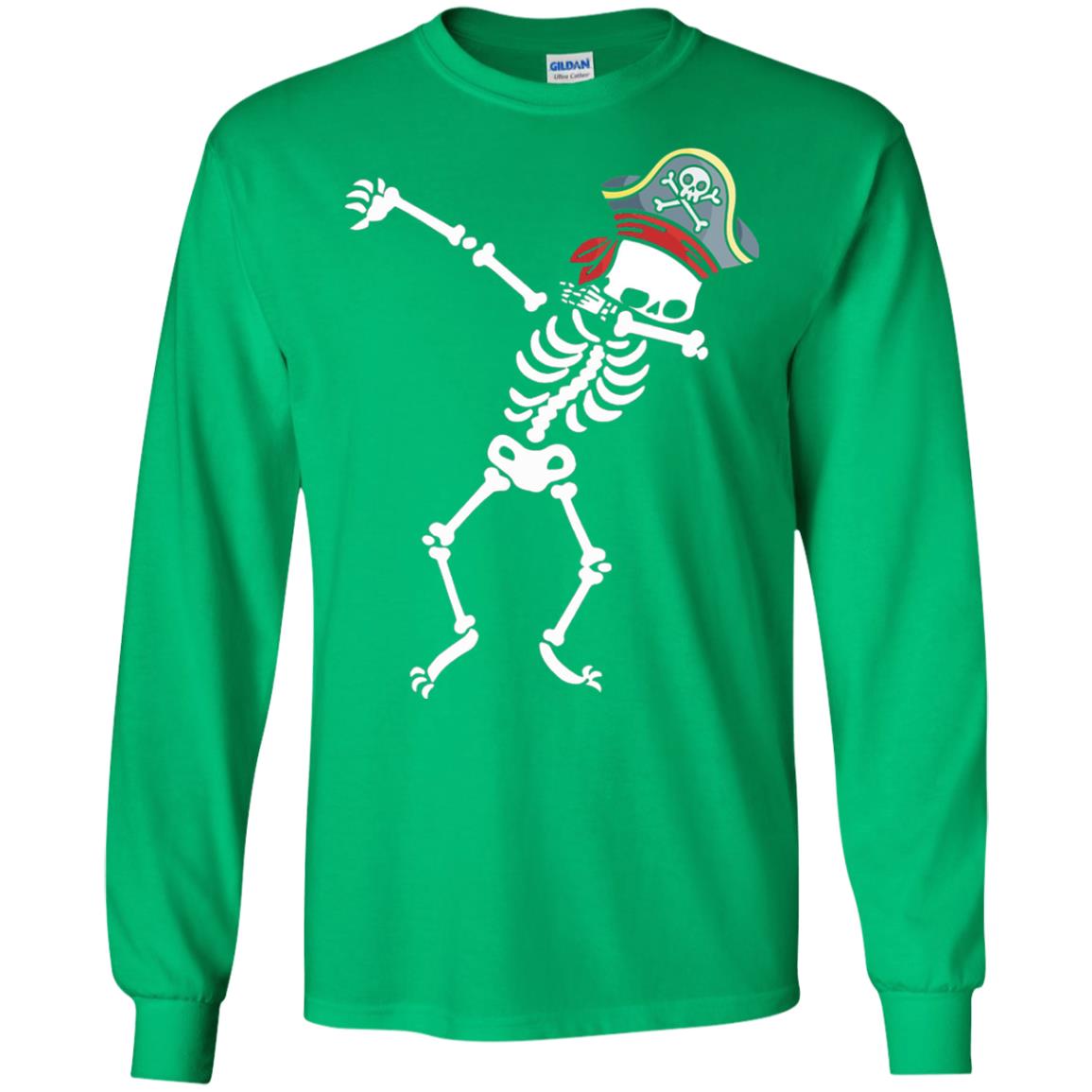 Dabbing Skeleton With Pirates Hat T-shirt Irish Green