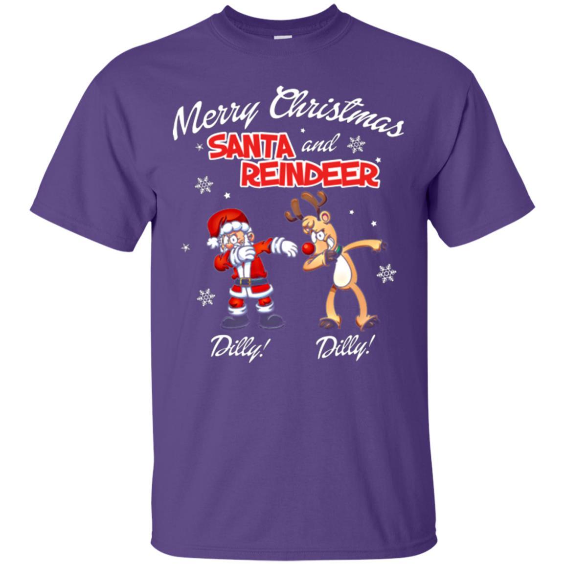 Christmas T-shirt Merry Christmas Santa And Reindeer Dilly Dilly Purple