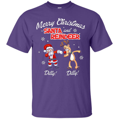 Christmas T-shirt Merry Christmas Santa And Reindeer Dilly Dilly Purple