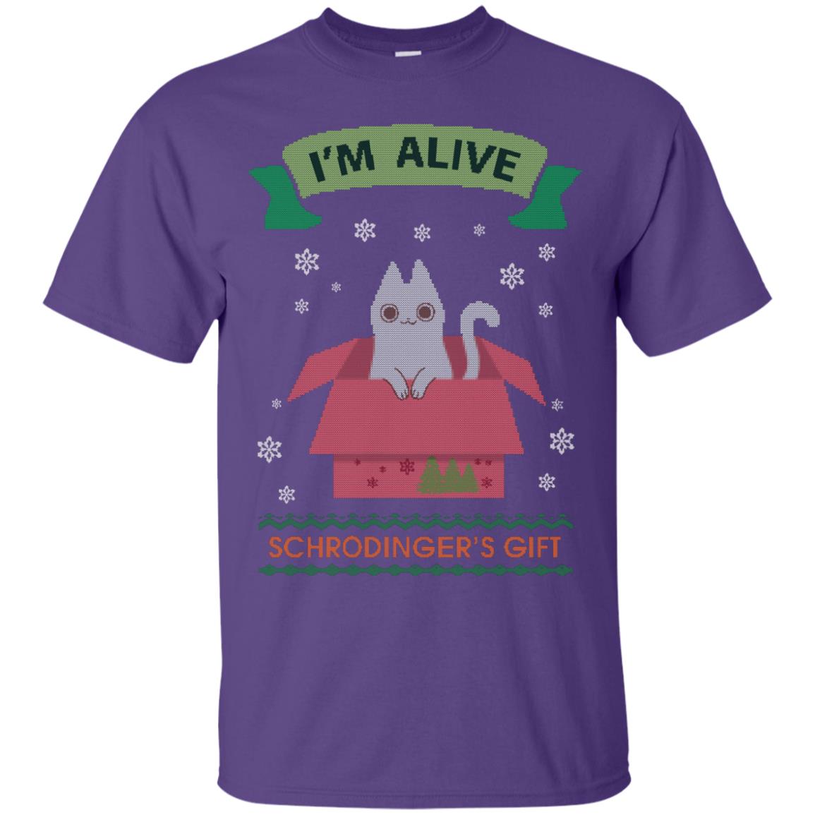 Im Alive Schrodingers Gift Cat Christmas Shirt Purple