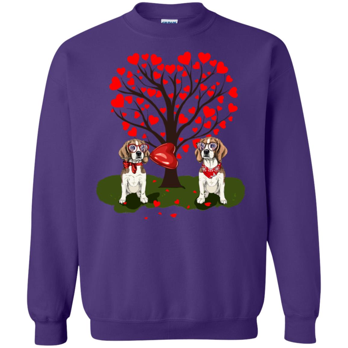 Valentine Beagle Couple Heart Tree Shirt Purple