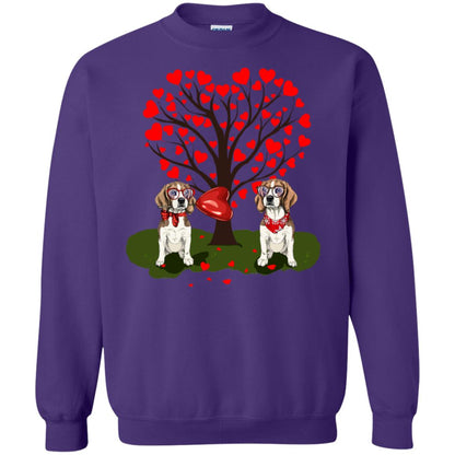 Valentine Beagle Couple Heart Tree Shirt Purple