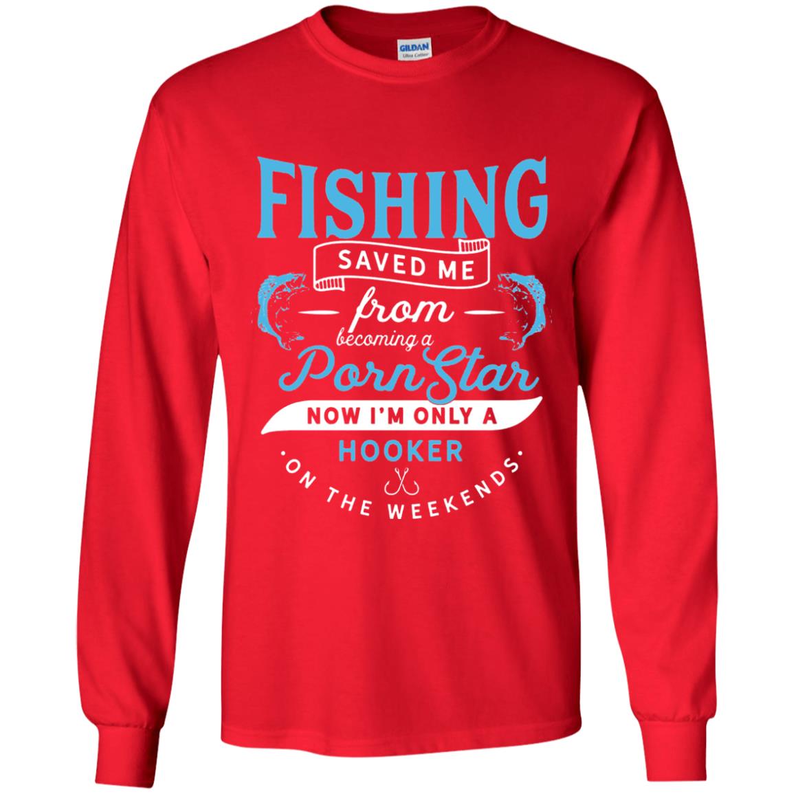 Funny Fishing Tshirts Im Only A Hooker On The Weekends Red
