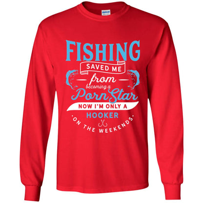 Funny Fishing Tshirts Im Only A Hooker On The Weekends Red