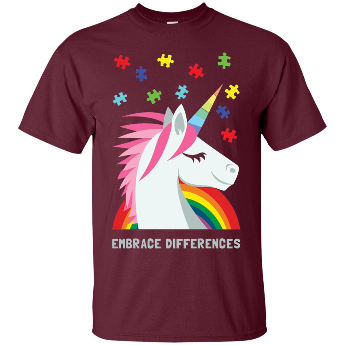 Autism Awareness Shirt Unicorn Puzzle Embrace Differences Maroon