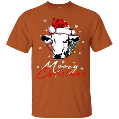 Mooey Merry Christmas X-mas Cow With Santa Hat And Lights Gift Shirt Texas Orange