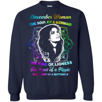 December Woman Shirt The Soul Of A Mermaid The Fire Of Lioness The Heart Of A Hippeie The Spirit Of A Butterfly Navy