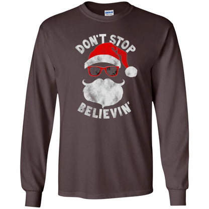 Christmas T-shirt Don't Stop Believing Cool Shades Santa Dark Chocolate