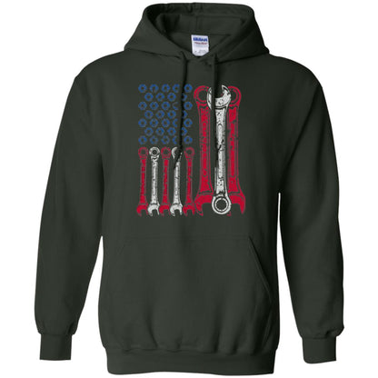 Mechanic T-shirt Usa Red White Blue American Flag Forest Green