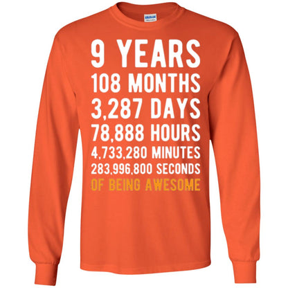 9th Birthday T-shirt 9 Years Old Being Awesome Orange