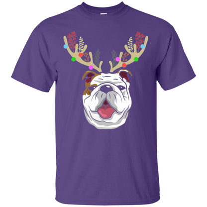 Dog Lovers T-shirt Funny Bulldogs With Antlers Purple