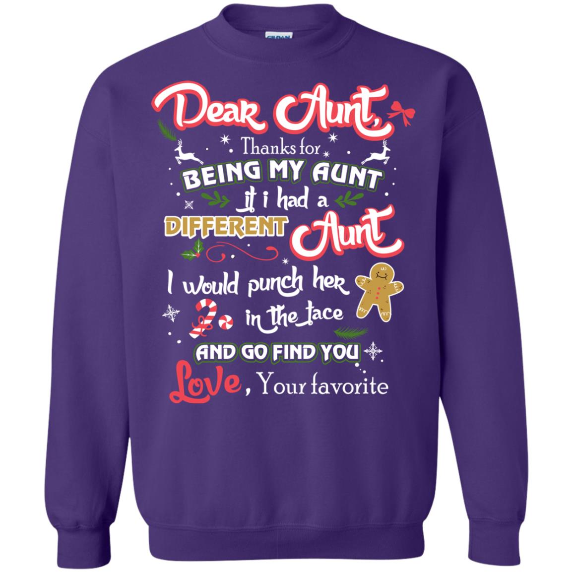 Dear Aunt Thank For Being My Aunt Christmas Holiday T-shirt Purple