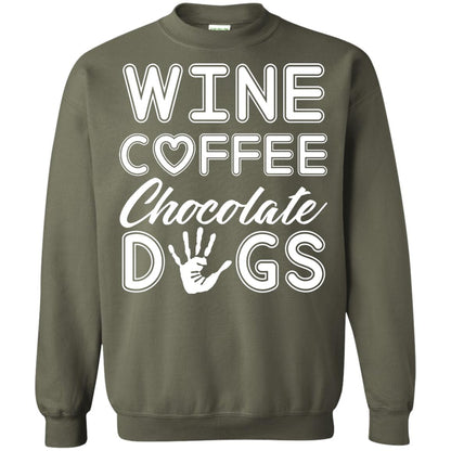 Wine Coffee Chocolate Dogs Family T-shirt Military Green