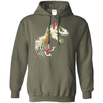 Dinosaur T-shirt Floral Tropical Hawaiian Pattern T Rex Military Green