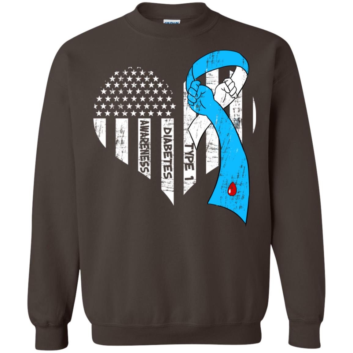 Diabetes Awareness Type 1 Ribbon Flag Shirt Dark Chocolate