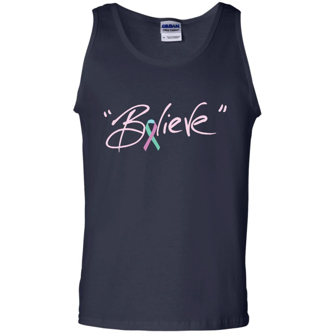 Thyroid Cancer Awareness Shirt Teal Pink Blue Ribbon Believe Navy