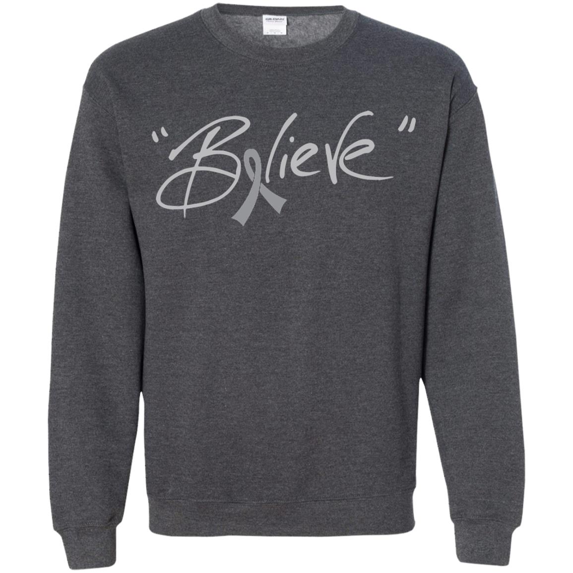 Brain Cancer Awareness Shirt Grey Ribbon Believe Dark Heather
