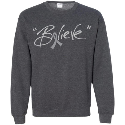 Brain Cancer Awareness Shirt Grey Ribbon Believe Dark Heather