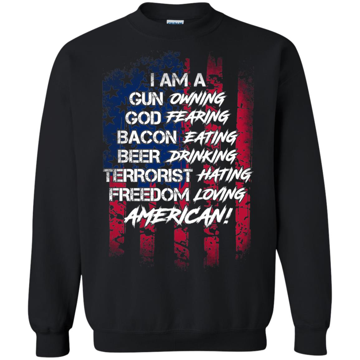 Military T-shirt I Am A Gun Owning God Fearing Bacon Eating Black