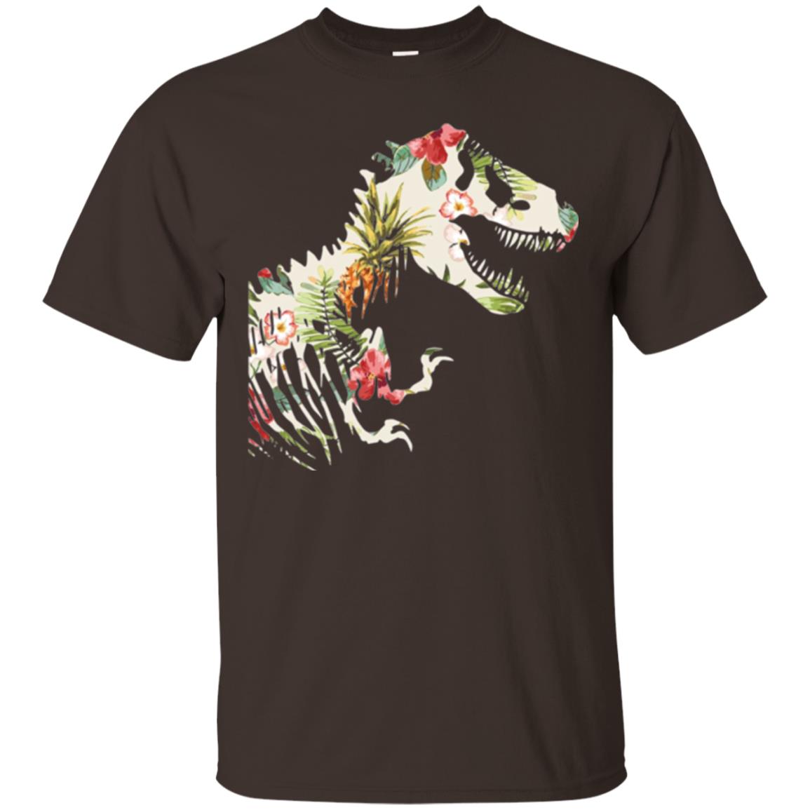 Dinosaur T-shirt Floral Tropical Hawaiian Pattern T Rex Dark Chocolate