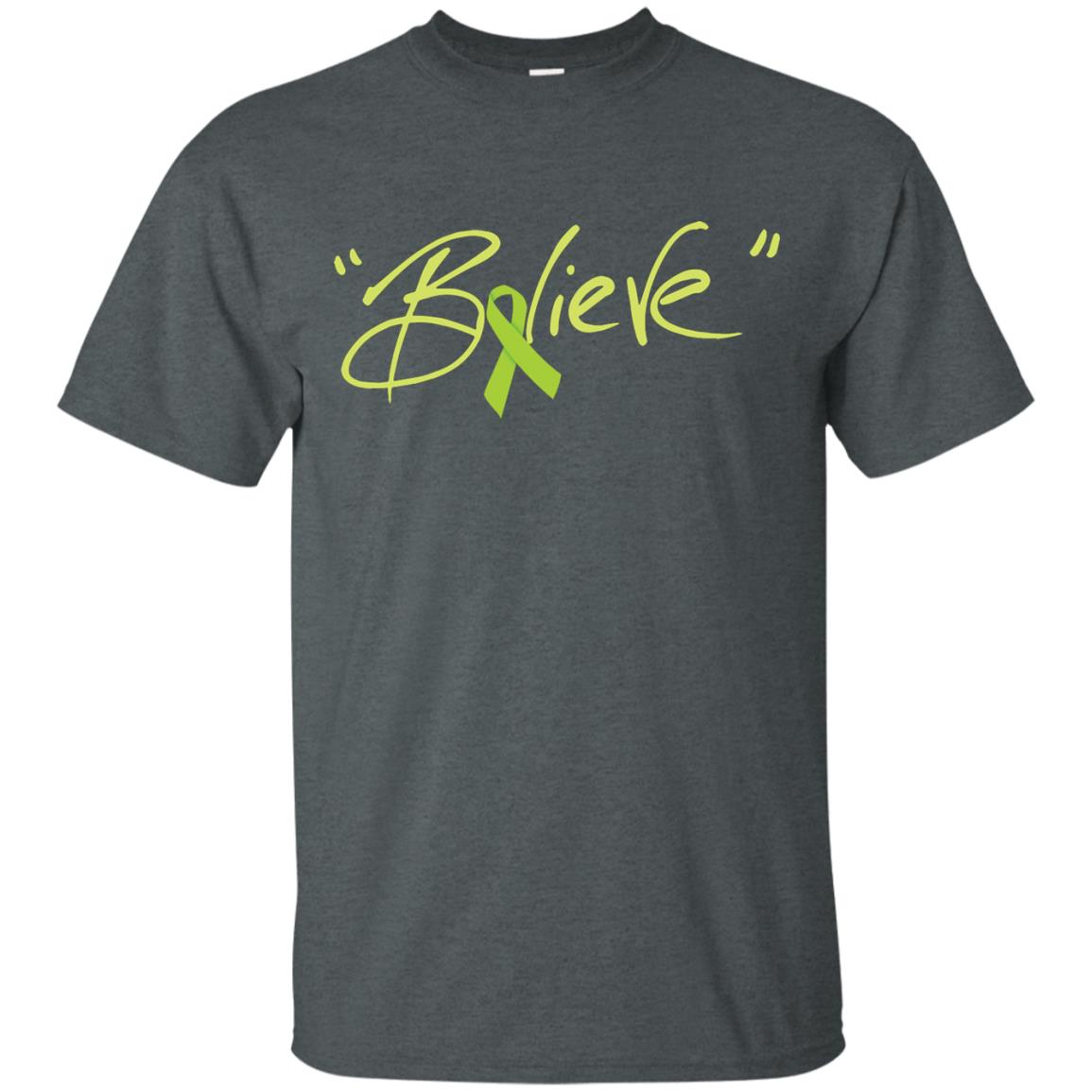 Lymphoma Symptoms Awareness Shirt Lime Ribbon Believe Dark Heather