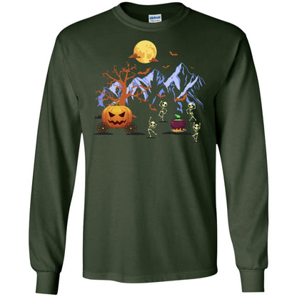 Dancing Skeleton With Pumpkin Funny Halloween Gift Shirt Forest Green