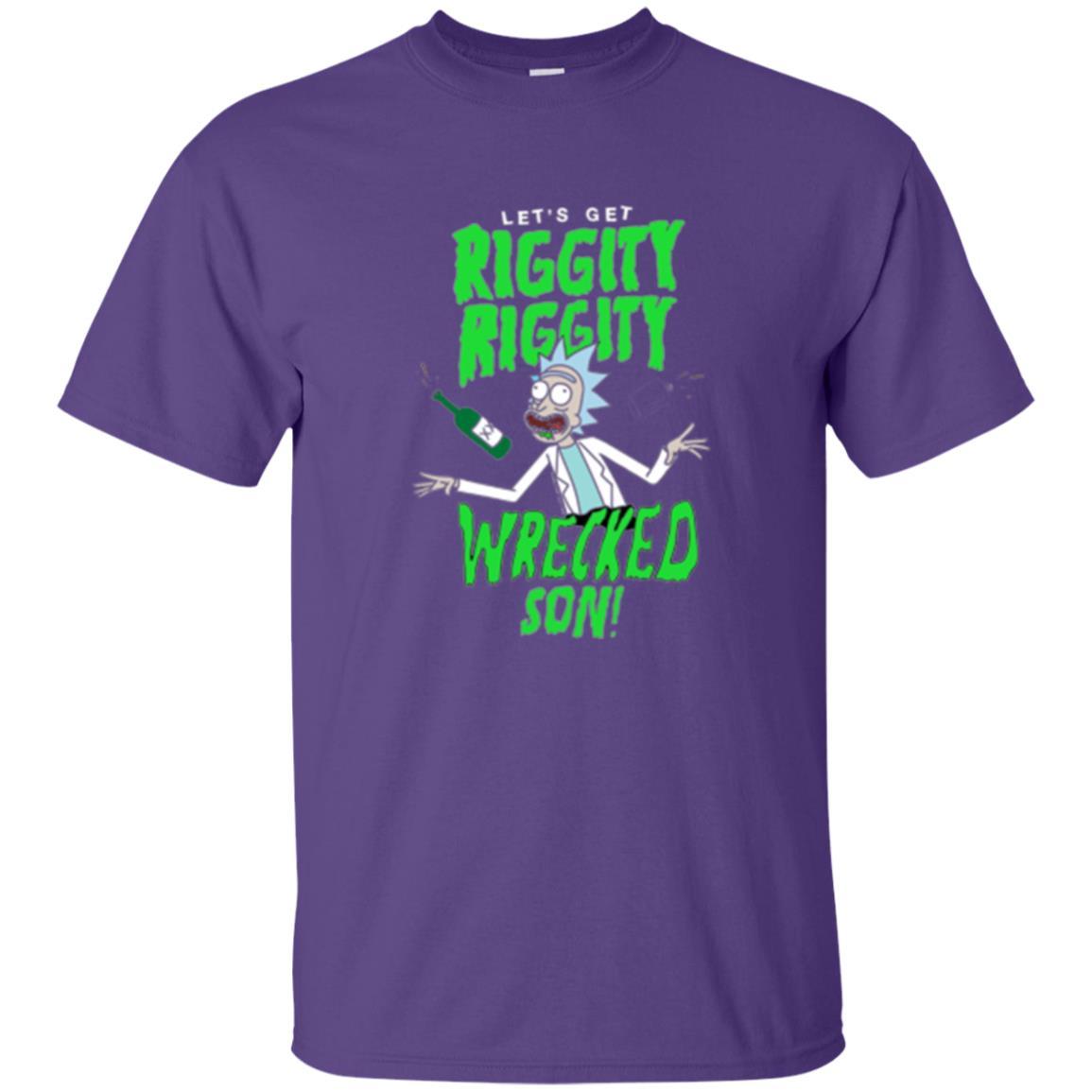 Rick Morty T-shirt Riggity Riggity Wrecked Spiral Purple