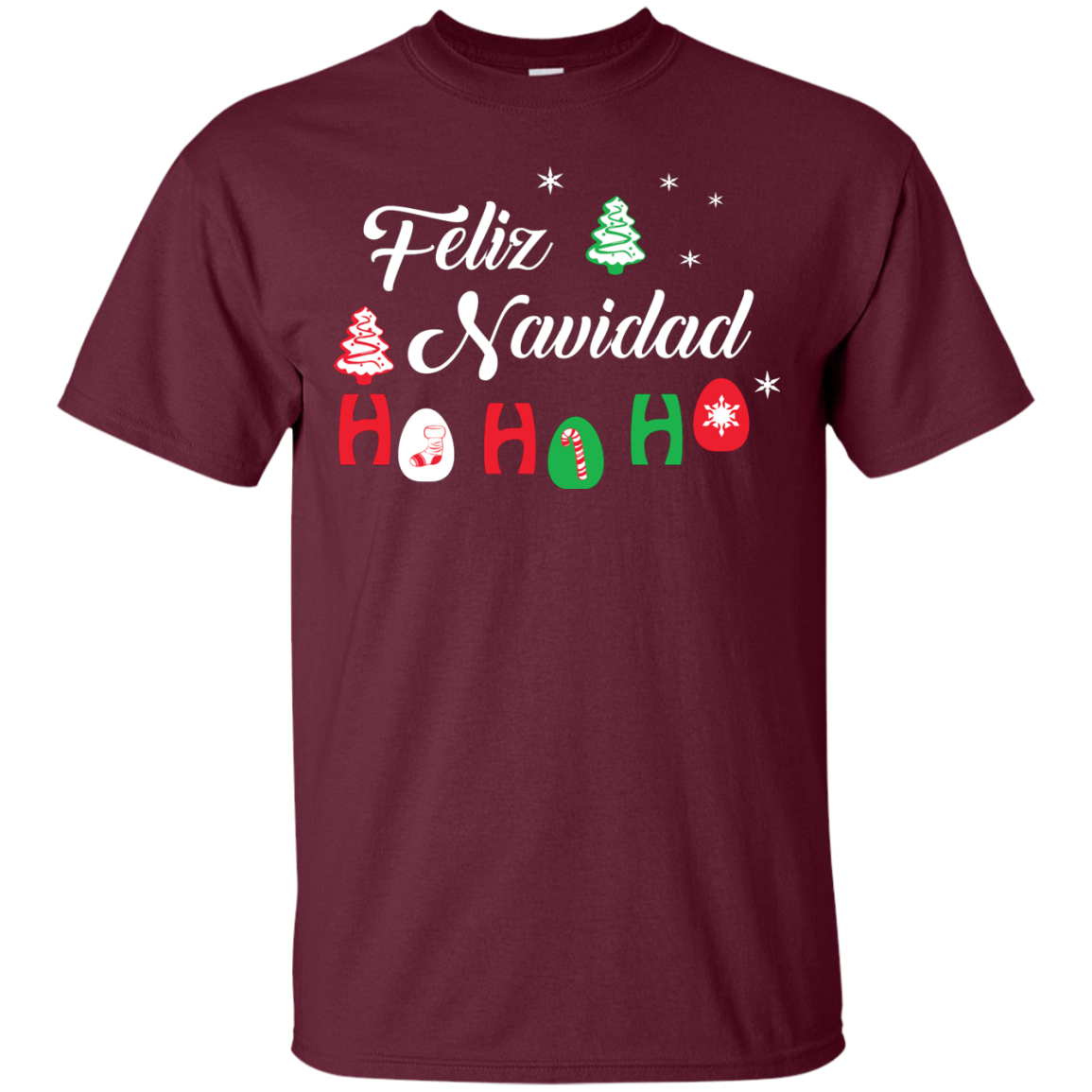 Chirstmas T-Shirt Feliz Navidad Ho Ho Ho Maroon