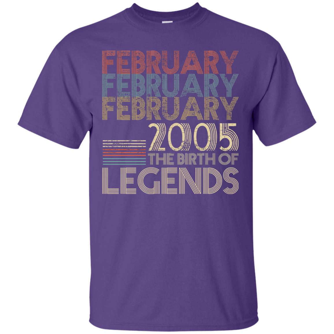 February Retro Classic Vintage 2005 The Birth Of Legends 13th Birthday T-shirt Purple