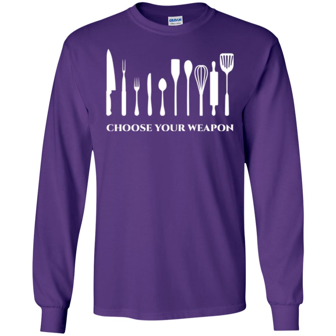 Chef Kitchen Cutlery T-shirt Choose Your Weapon Purple