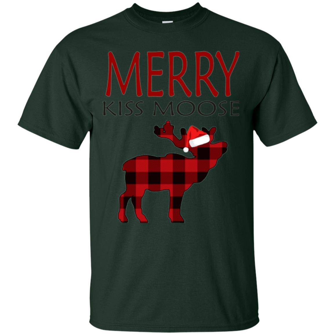 Christmas T-shirt Reindeer Plaid Moose Merry Kiss Moose Forest Green