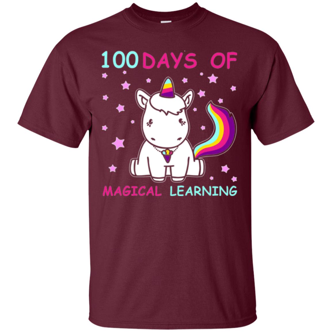 Unicorn Lover T-shirt 100 Days Of Mgical Learning Maroon