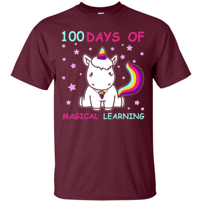 Unicorn Lover T-shirt 100 Days Of Mgical Learning Maroon