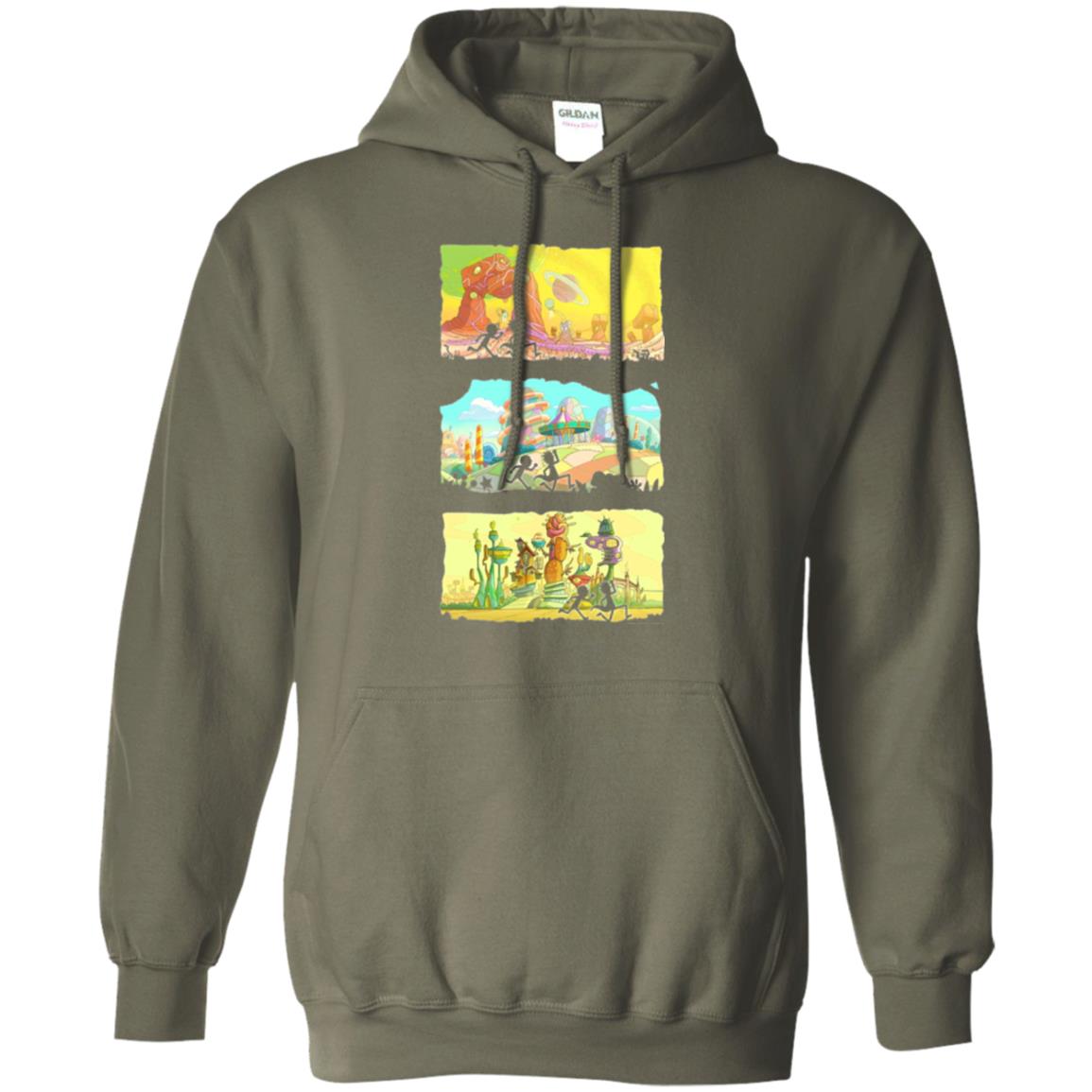 Movie T-shirt Running Silhouettes On Alien Land Military Green