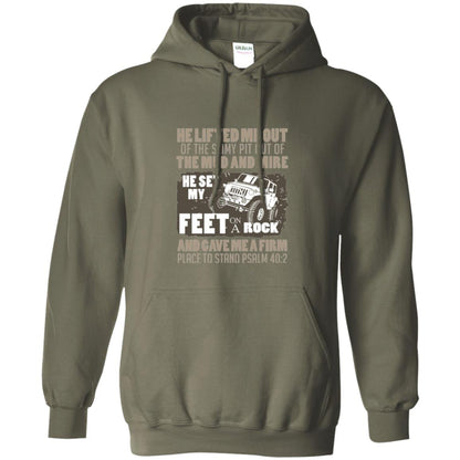 Christian T-shirt He Set My Feet On A Rock He Is My Jeep Military Green