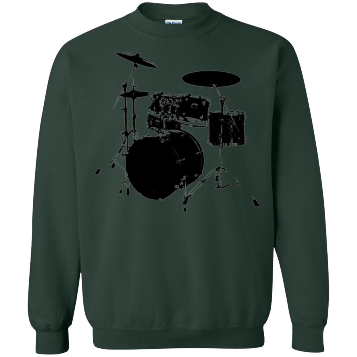 Drum Lovers T-shirt Drum Kit Stencil Print Forest Green