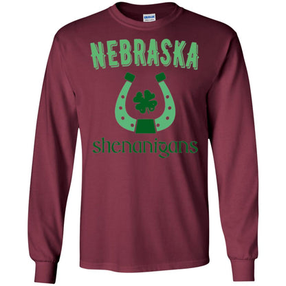 Nebraska Shenanigans Horseshoe Clover St Patrick_s Day T-shirt Maroon