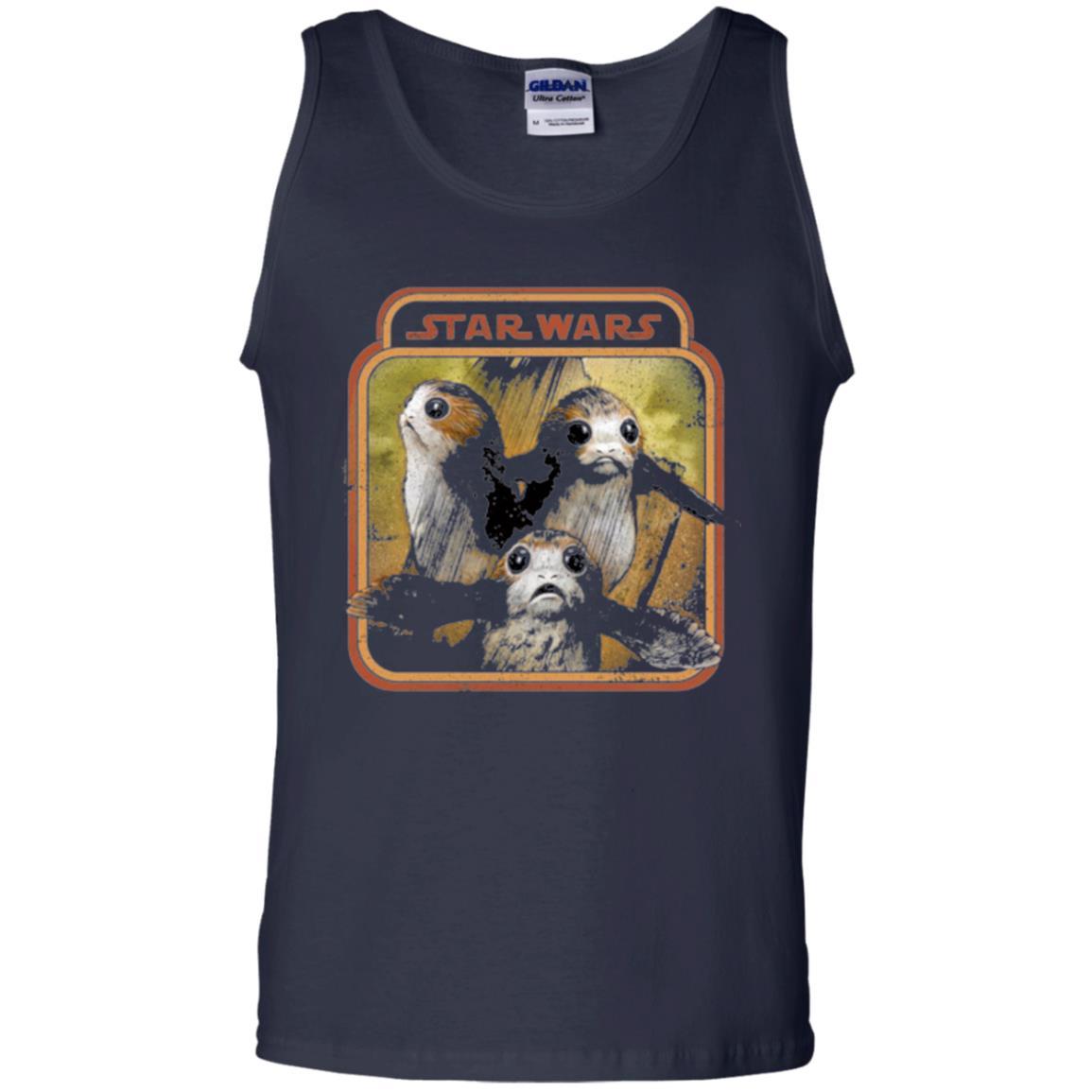 Film T-shirt Star Wars Last Jedi Porg Triplets Retro Box Graphic Navy