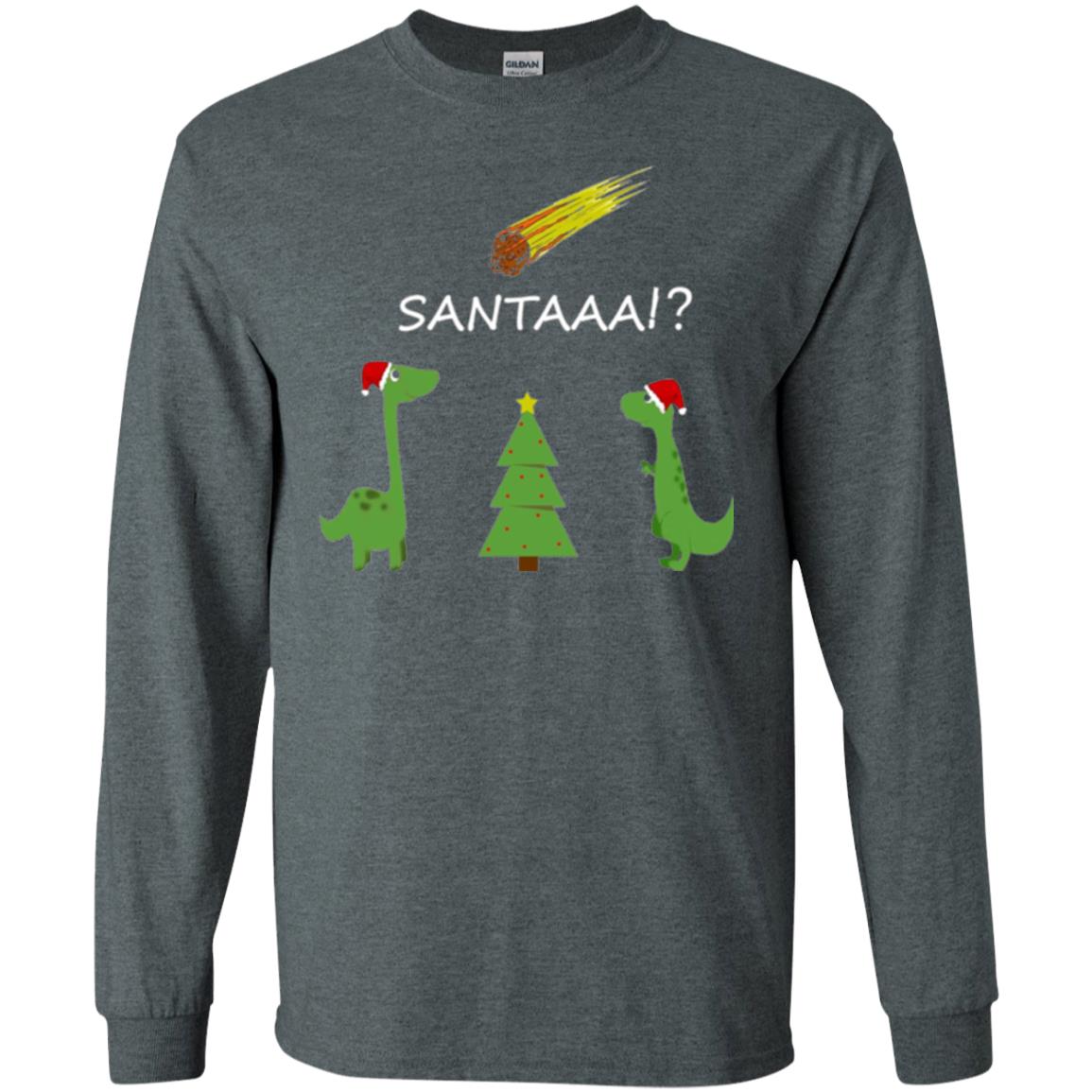 Christmas T-shirt Funny Dinosaus Santaaa Dark Heather