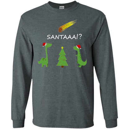 Christmas T-shirt Funny Dinosaus Santaaa Dark Heather