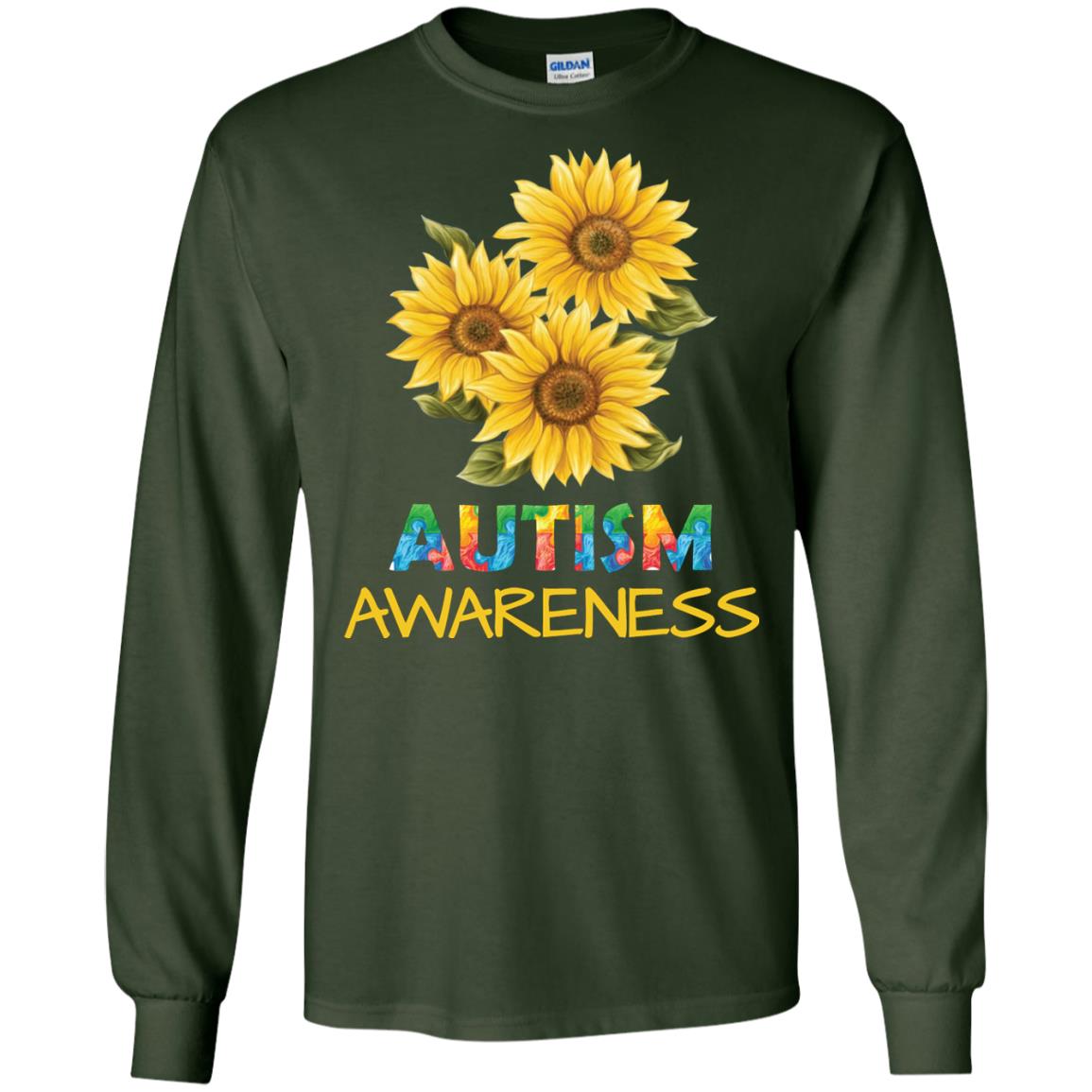 Autism Awareness Sunflower Shirt Forest Green