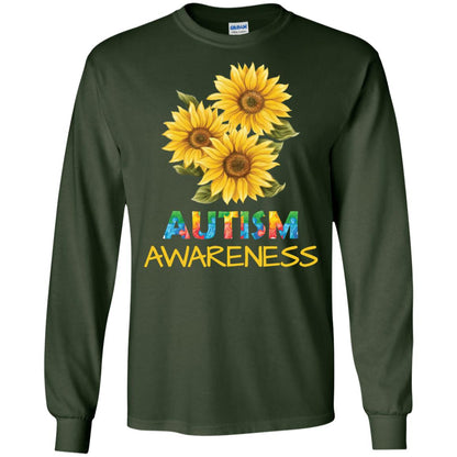 Autism Awareness Sunflower Shirt Forest Green
