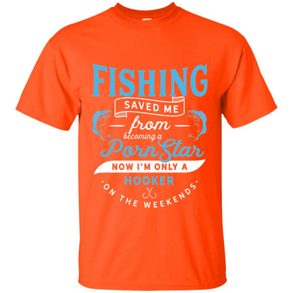 Funny Fishing Tshirts Im Only A Hooker On The Weekends Orange