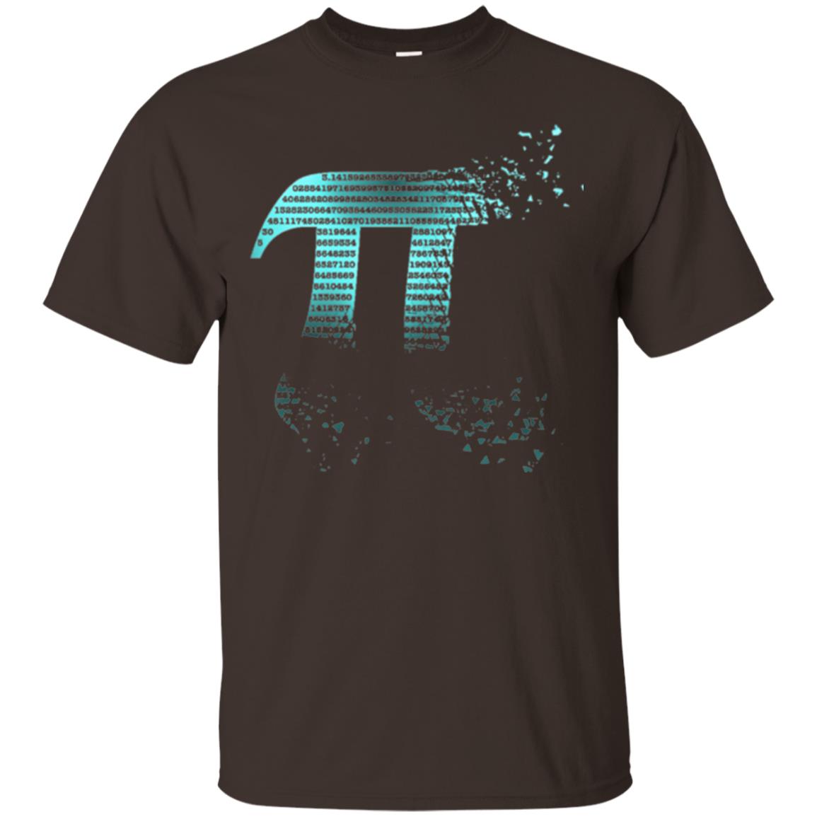 Pi Shattered Teal Designer Pi Day T-shirt Dark Chocolate